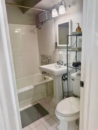 a bathroom with a bathtub