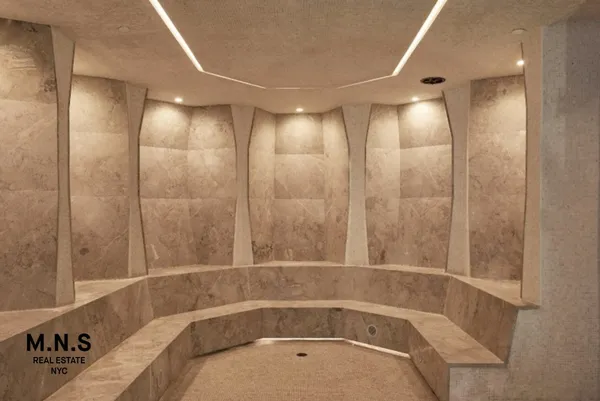 a bathroom with a shower and a tub