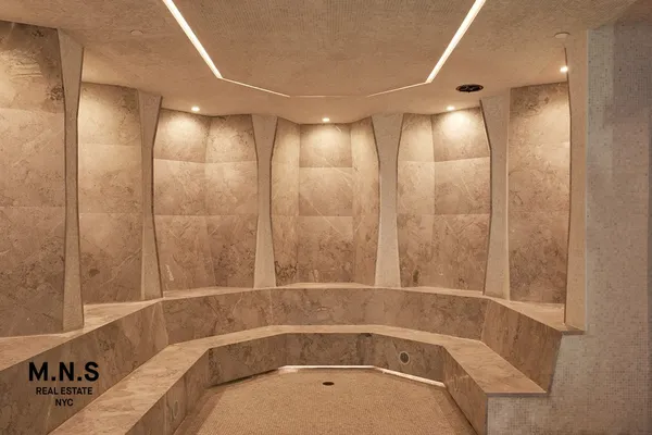 a bathroom with a shower and a tub