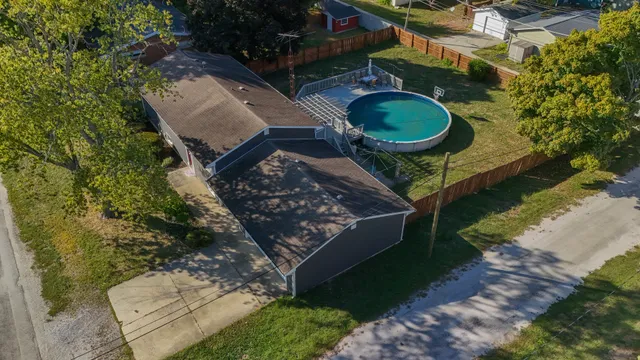 an aerial view of a sink and a garden