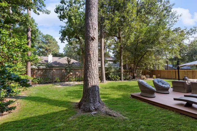 a view of a garden with a slide