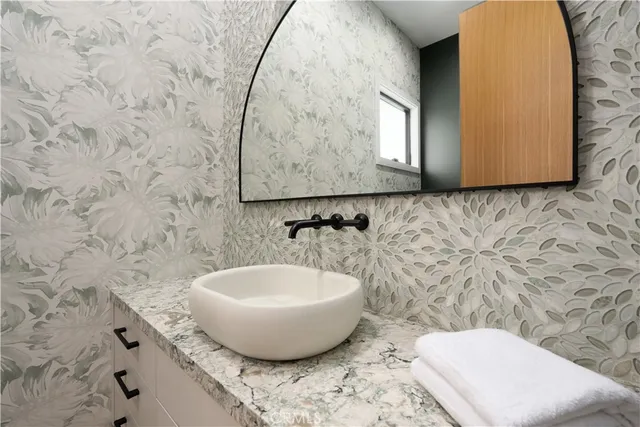 a view of a dining hall with furniture