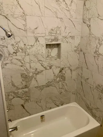 a bathroom with a bathtub