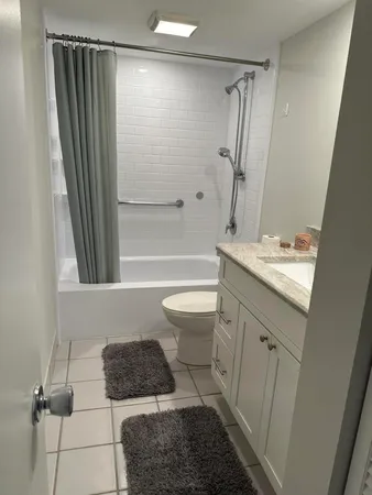 a bathroom with a sink a toilet a mirror and shower