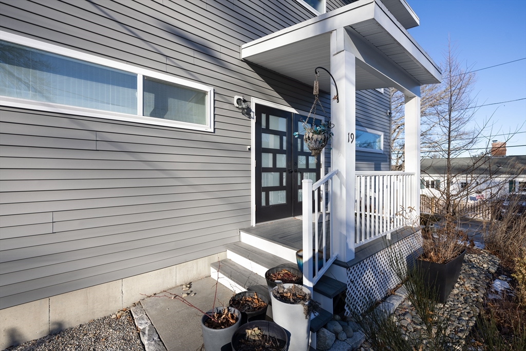 a front view of a house with patio