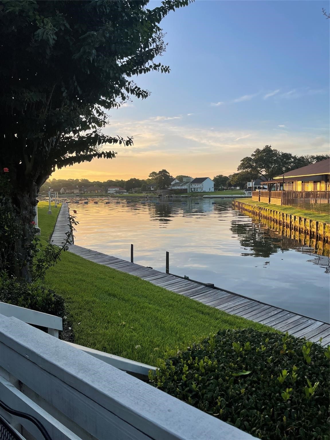 a view of a lake from a yard