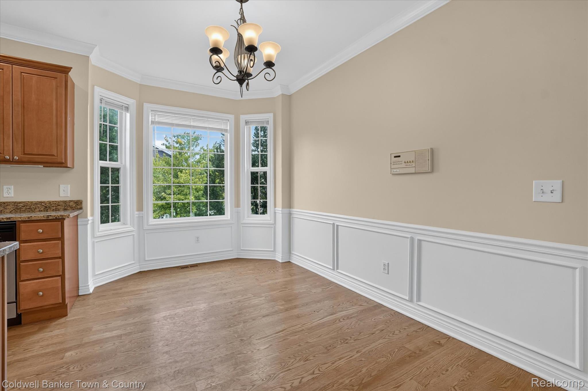 1725 Town Commons Drive Howell, MI 48855 - Photo 19 of 53 Bay window with three large windows, crown molding, chair rail, and wainscoting