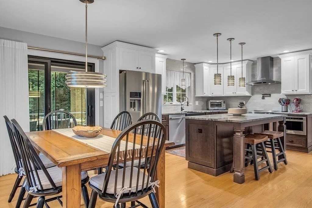 2 Morris Lane Rutland, MA 01543 - Photo 10 of 41 a kitchen with stainless steel appliances granite countertop a dining table chairs refrigerator and sink