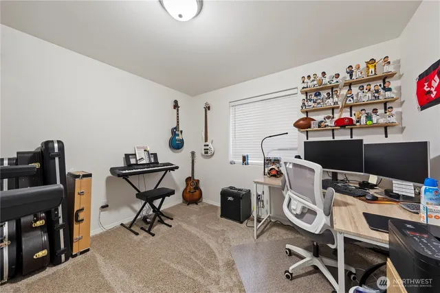 a room with a workspace