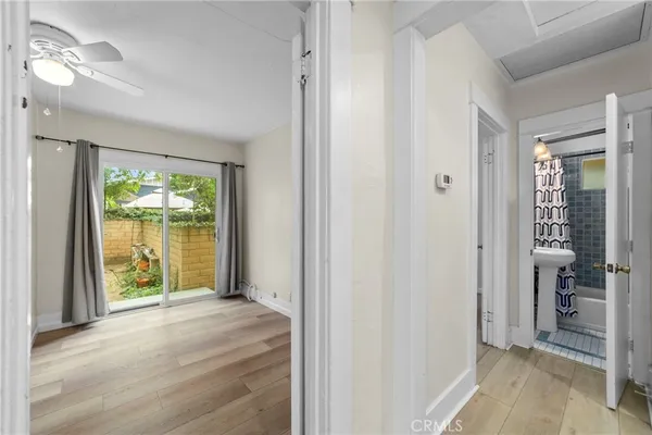 a view of entryway with wooden floor