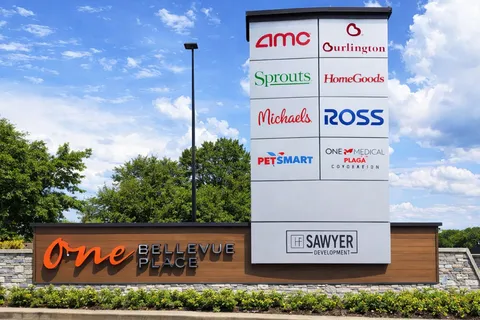 a front view of a building with street