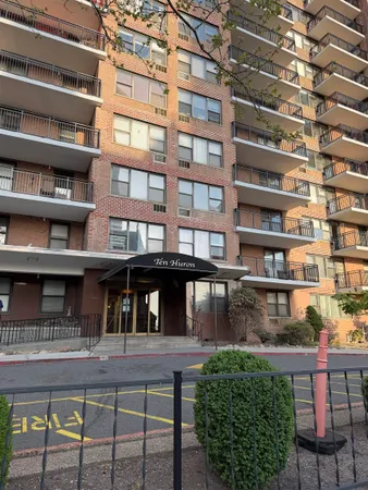 a view of a building from a balcony