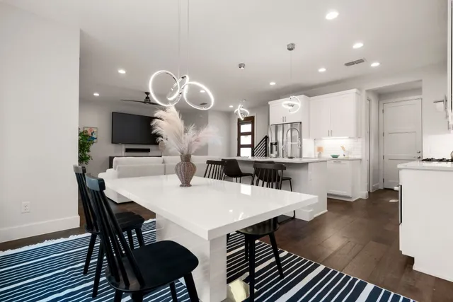 a kitchen with counter space cabinets and appliances