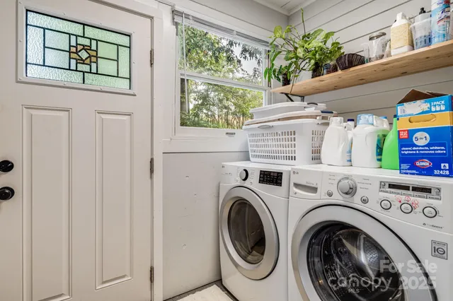 a utility room with dryer and washer