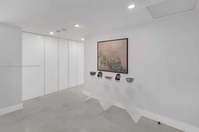 a view of a hallway with painted walls