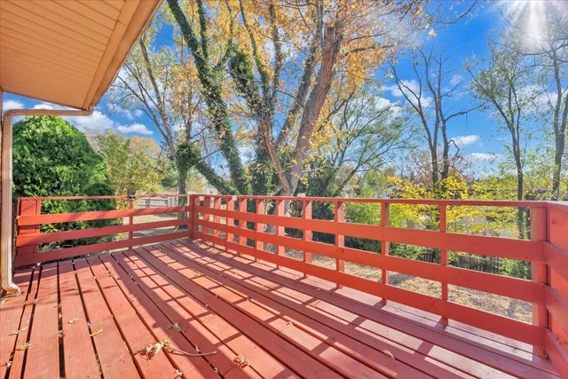 a view of a porch with a backyard