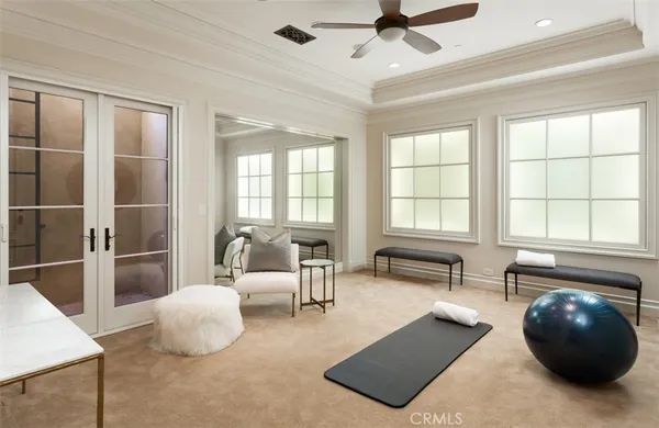 a view of a patio with furniture and a table