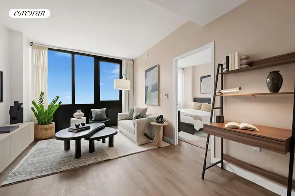 a utility room with a baby bed