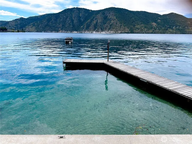 a view of a lake with a mountain