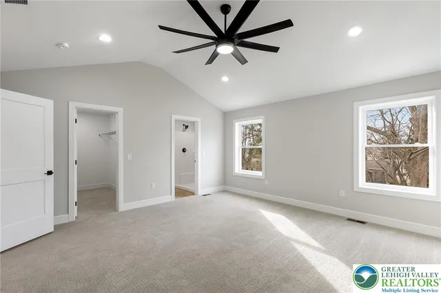 a view of a room with racks on the wall