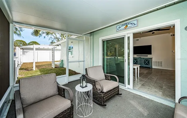 a balcony view with a garden space