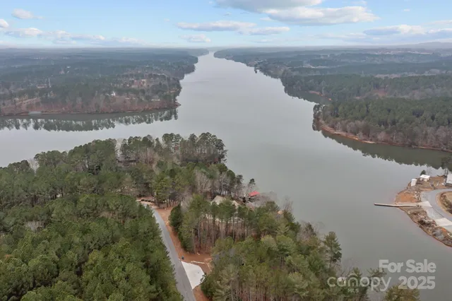 a view of a lake in middle of the town