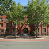 front view of a building with a street