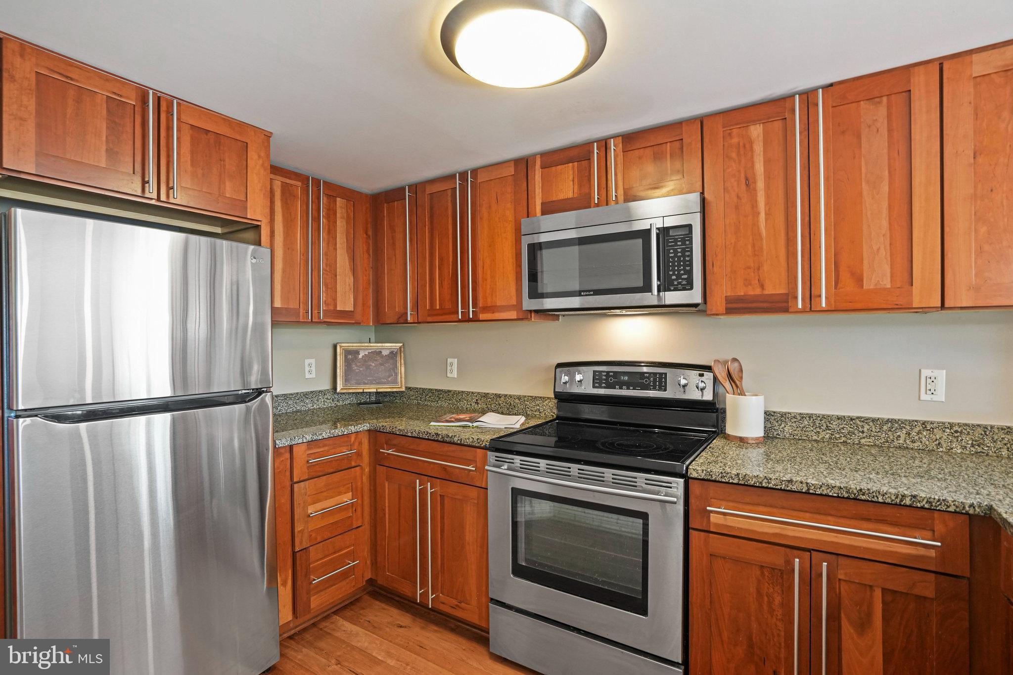 1020 Pennsylvania Ave. Southeast, Unit 404 Washington, DC 20003 - Photo 5 of 24 a kitchen with granite countertop a refrigerator stove and microwave