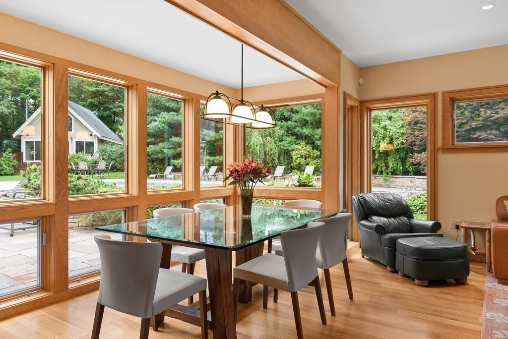 130 Farm Street Dover, MA 02030 - Photo 10 of 39 a dining room with furniture wooden floor and a table