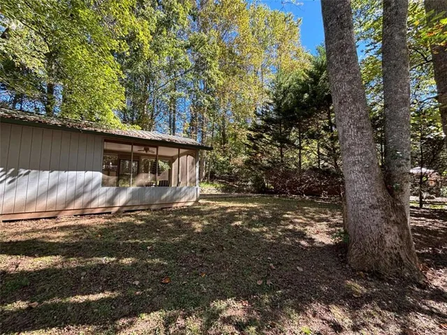 a view of a bench in a garden