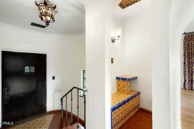 a view of an entryway with seating space