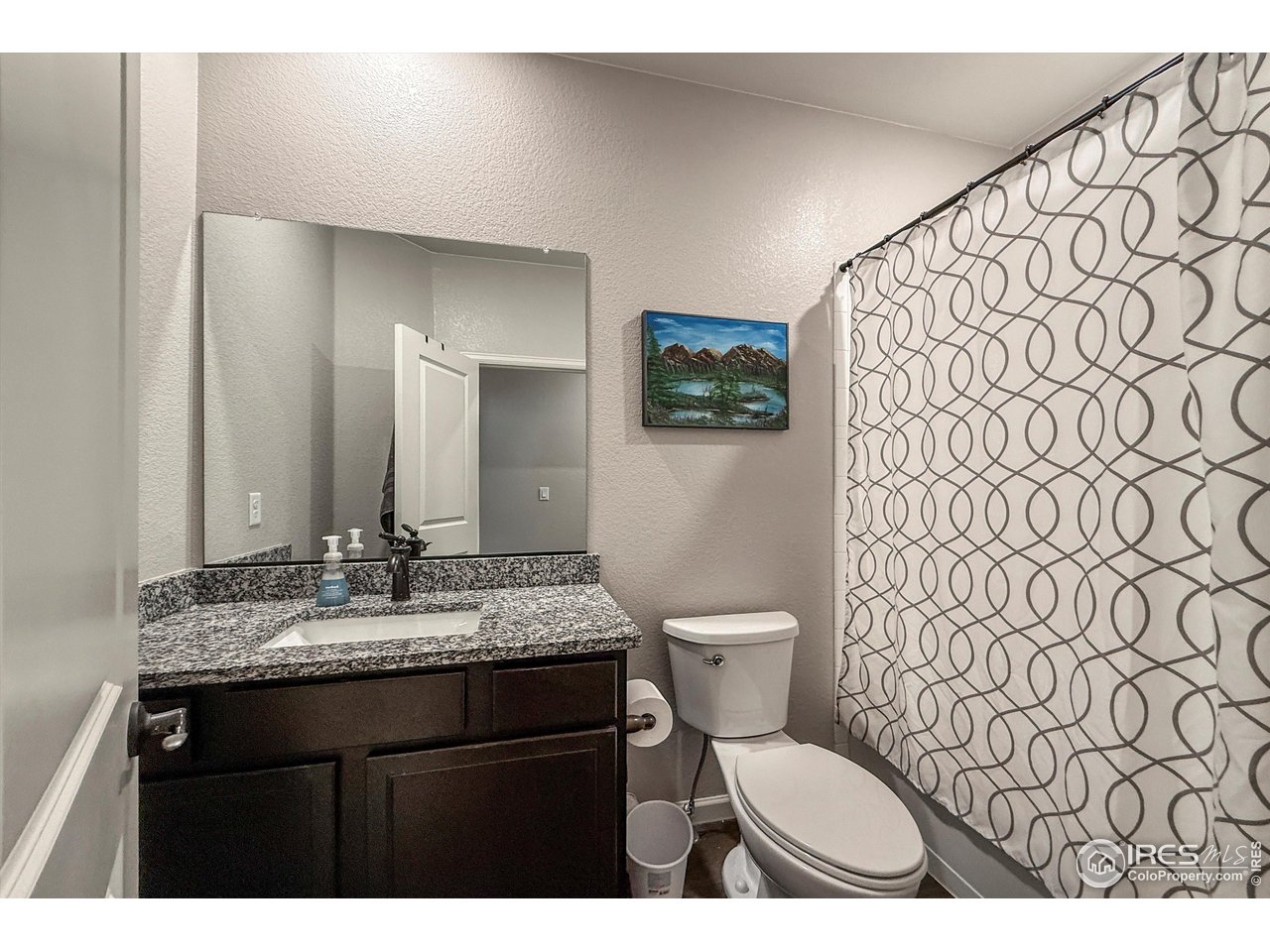 2287 Murray Street Mead, CO 80542 - Photo 24 of 38 a bathroom with a granite countertop sink and a mirror with toilet