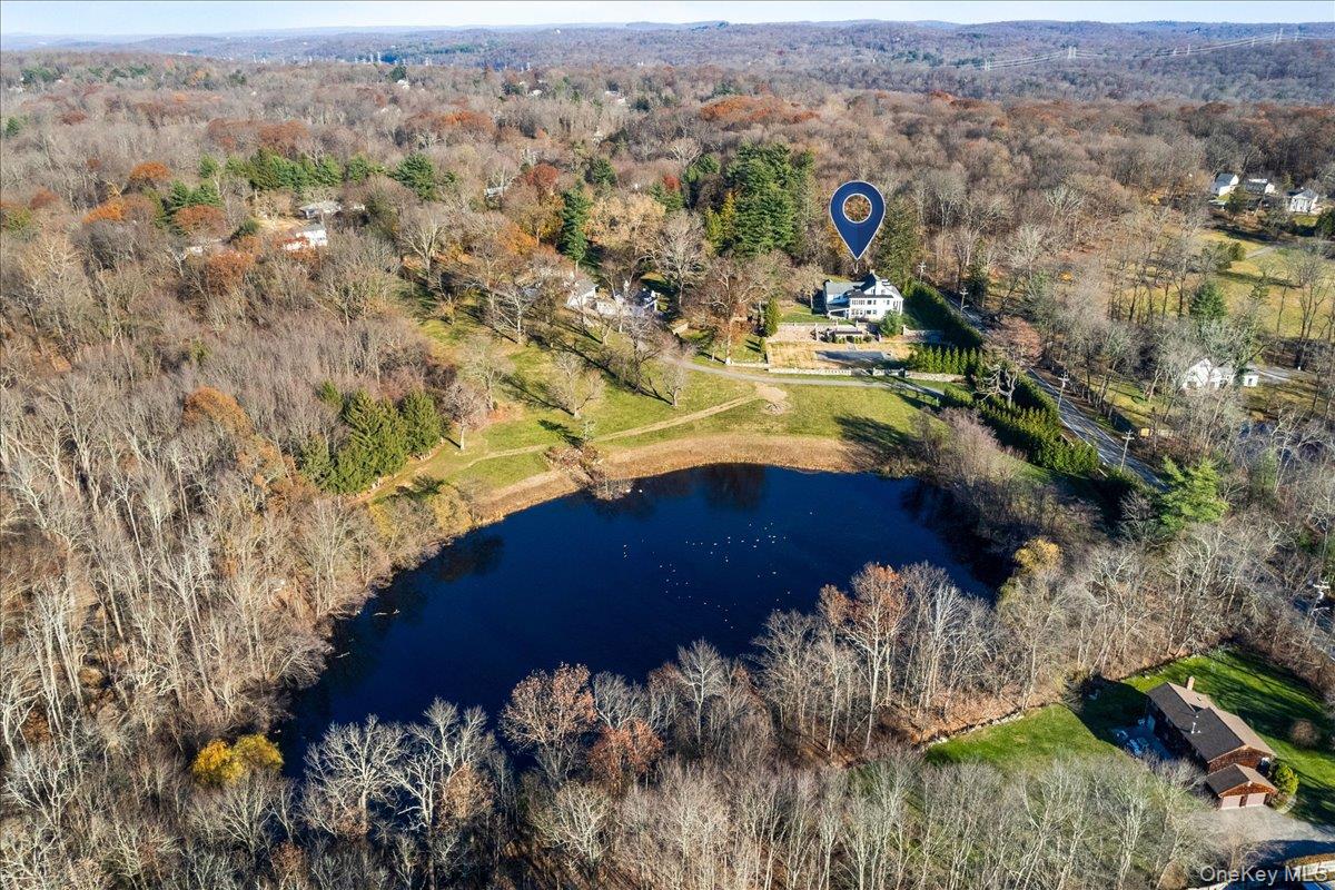 83 Somerstown Road Ossining, NY 10562 - Photo 2 of 38 Stunning aerial showcasing private lake, wooded acreage, and serene surroundings.