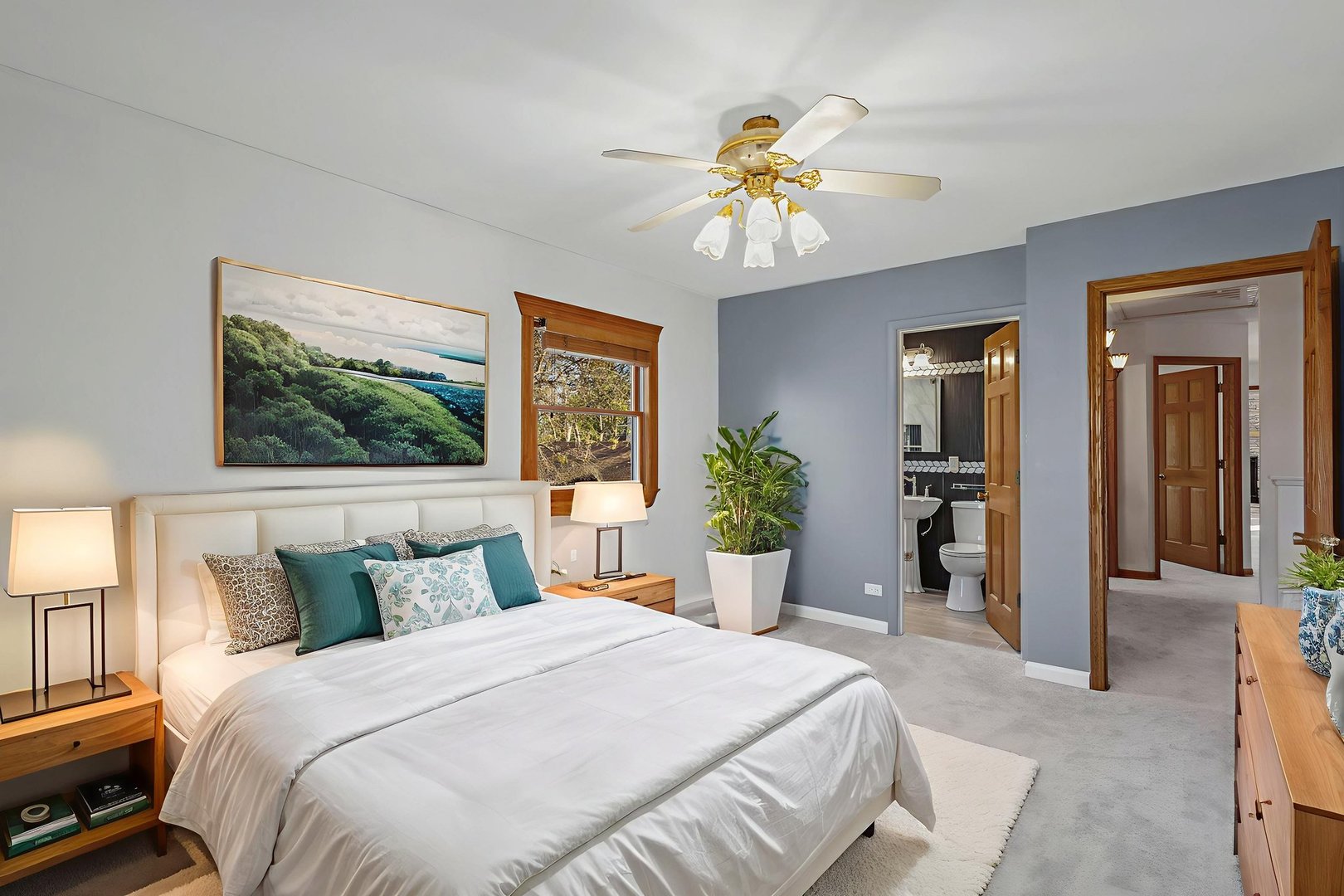 1323 South Roselle Road Schaumburg, IL 60193 - Photo 22 of 51 a bedroom with a bed and a chandelier