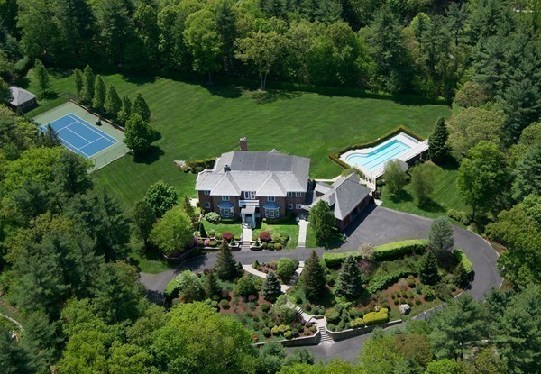 70 Black Oak Road Weston, MA 02493 - Photo 2 of 23 an aerial view of a house with swimming pool and green space