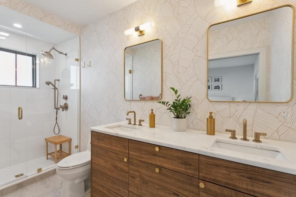 4 Payne Street, Unit 2 Boston, MA 02122 - Photo 16 of 28 a bathroom with a double vanity sink mirror and toilet