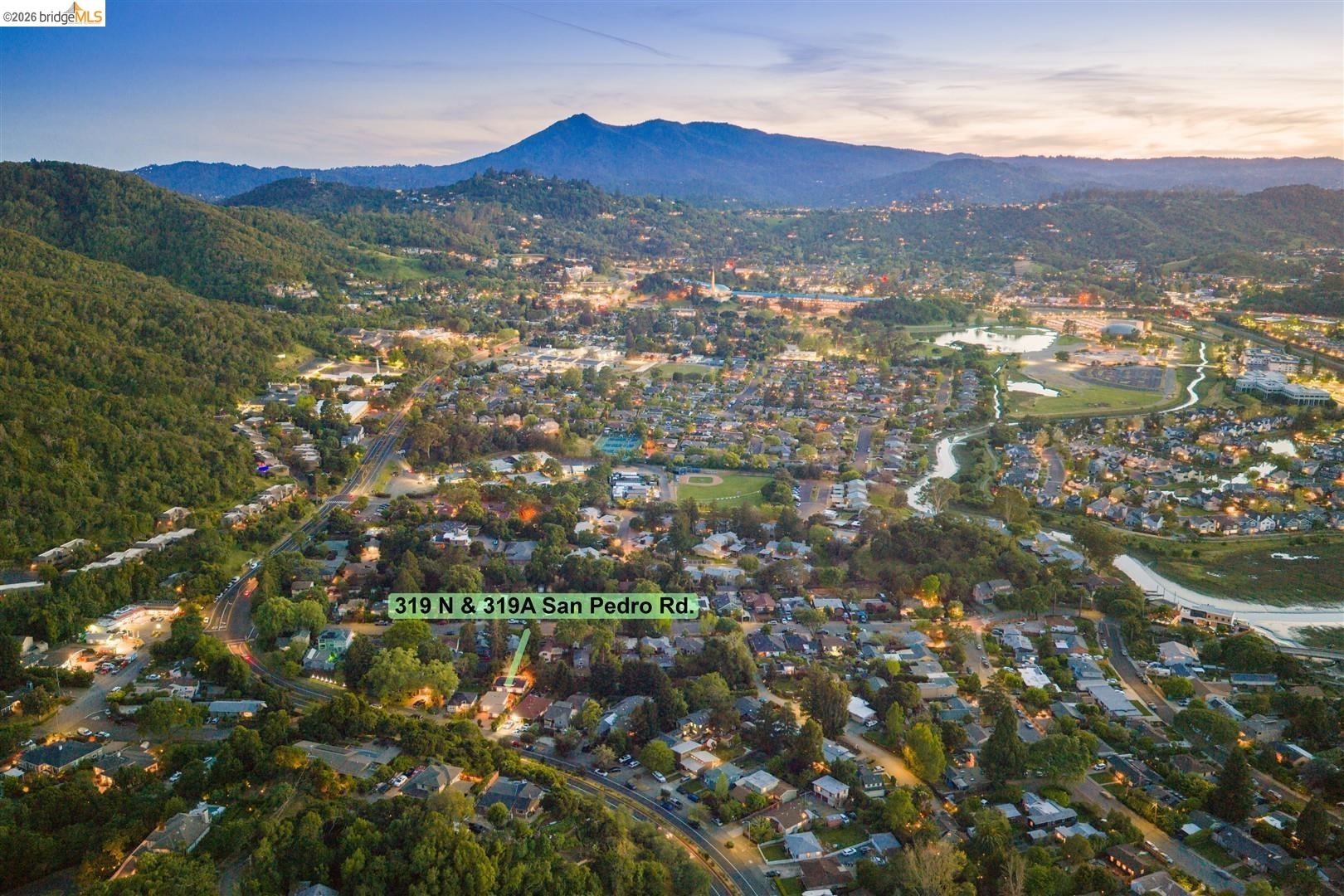 319 North San Pedro Road San Rafael, CA 94903 - Photo 47 of 60 aerial view at dusk of a residential view and a mountain view