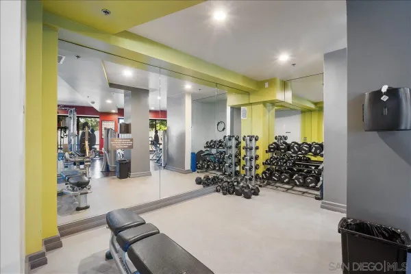 a view of a room with gym equipment