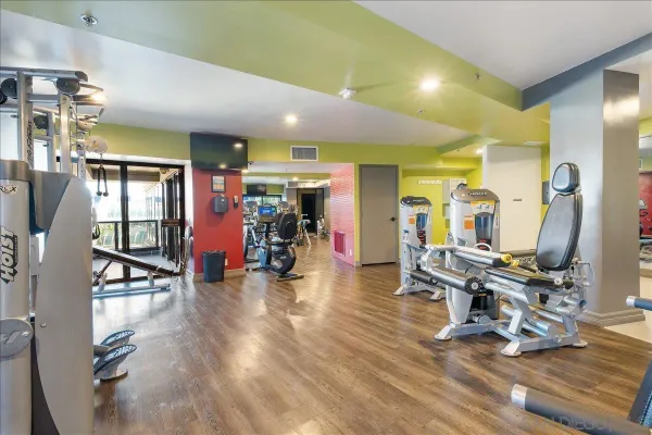 a view of a room with gym equipment