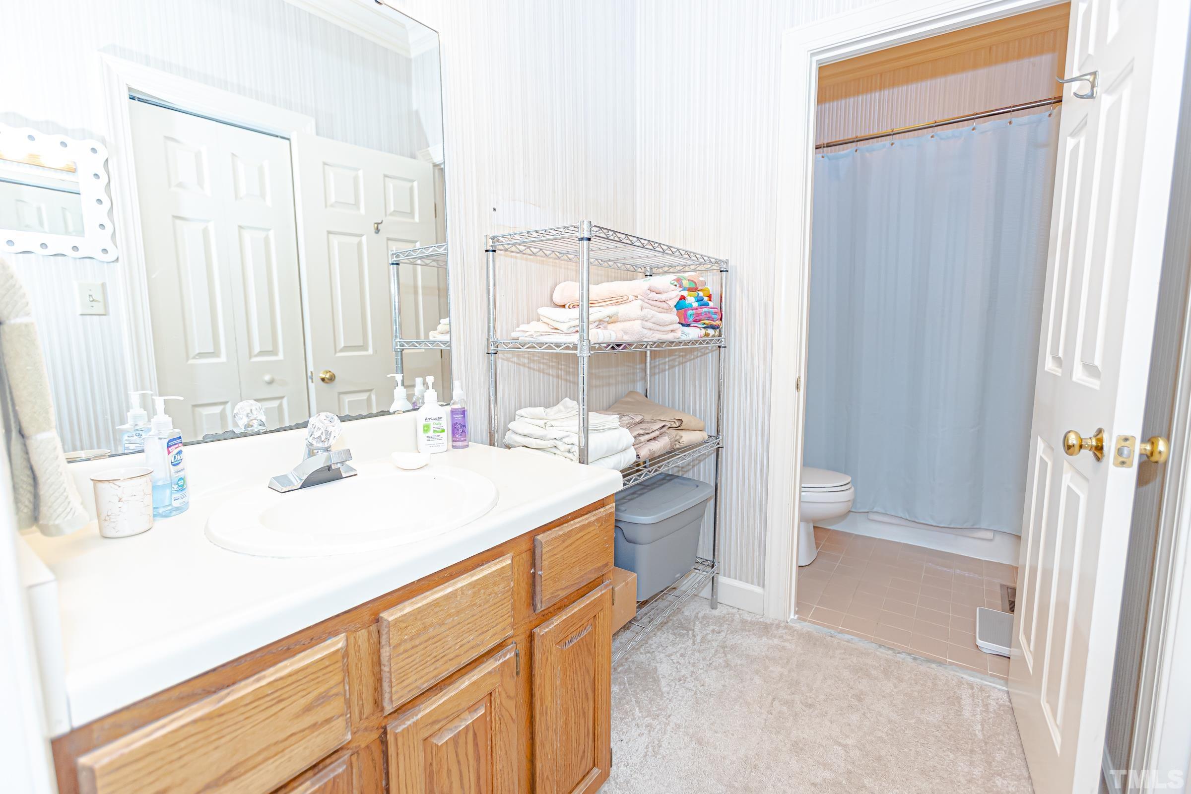410 Weathergreen Drive Raleigh, NC 27615 - Photo 23 of 44 a bathroom with a sink and a mirror
