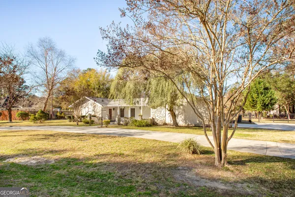 a view of road with large trees