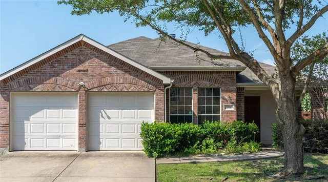 a view of a house with potted plants and a large tree