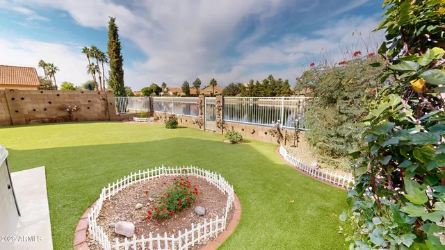 an outdoor space with garden view