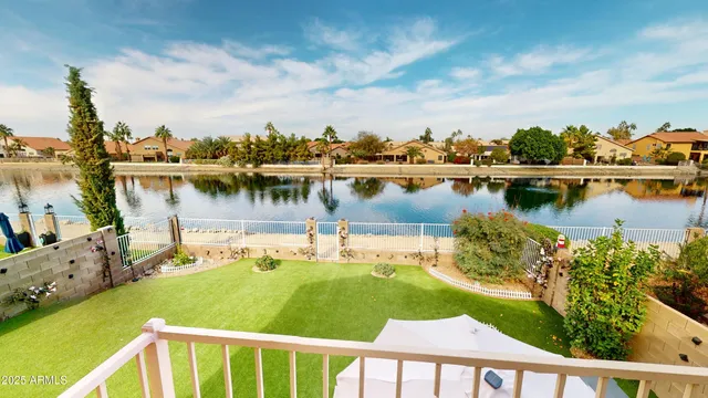 a view of a lake with houses