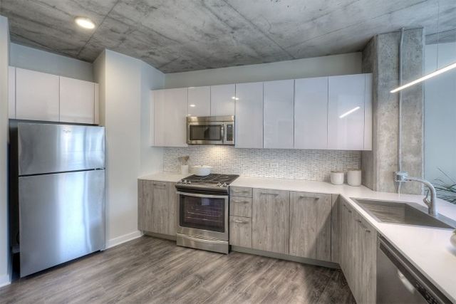 Undisclosed Address Chicago, IL 60657 - Photo 3 of 12 a kitchen with stainless steel appliances a sink a stove a refrigerator and cabinets