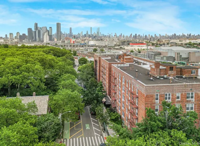 a city view with tall buildings