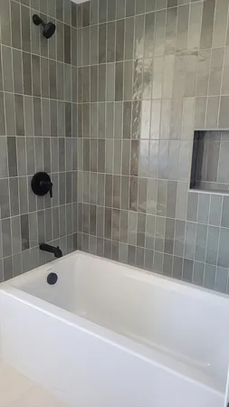 a bathroom with a bathtub