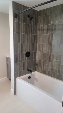 a bathroom with a bathtub
