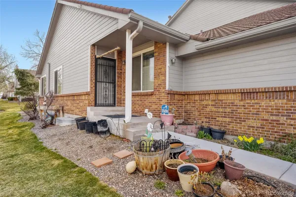 a front view of a house with patio