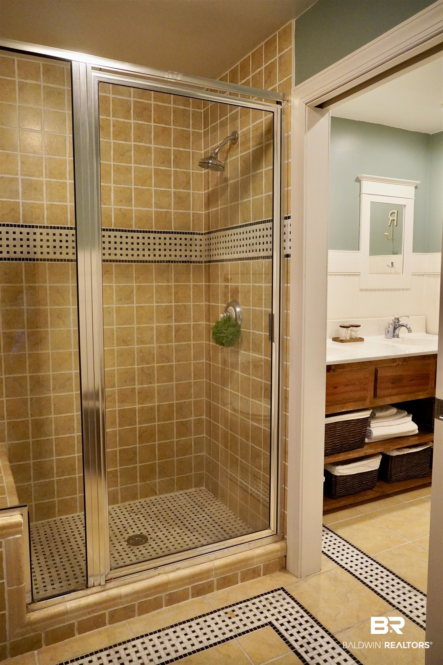117 Belle Meade Brewton, AL 36426 - Photo 21 of 62 Bathroom with vanity, tile patterned flooring, and a shower with door